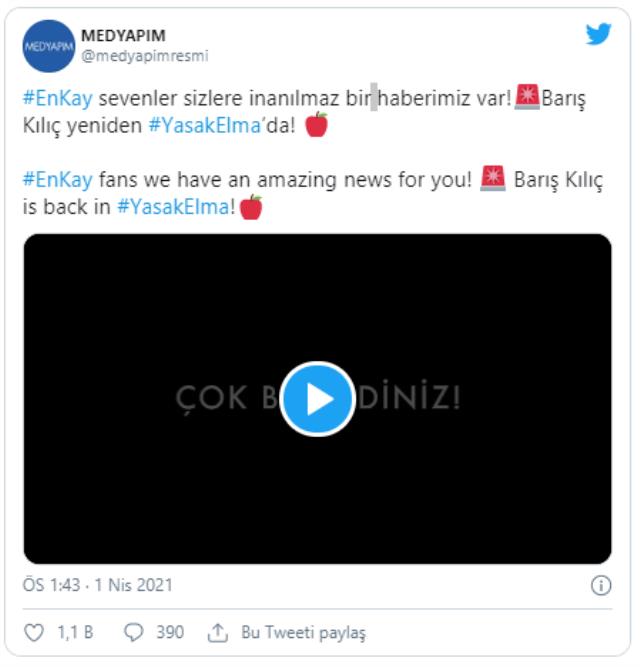 Barış Kılıç yeniden 'Yasak Elma'da